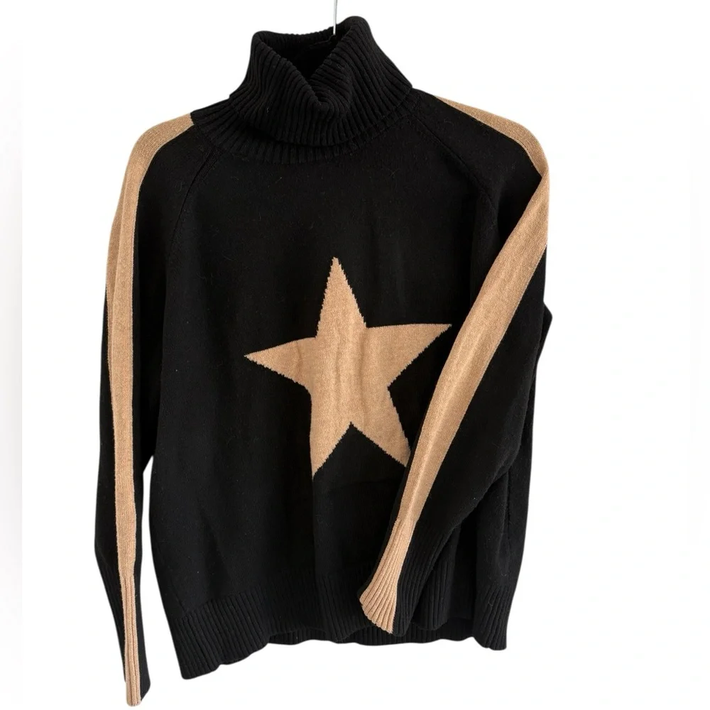 Nordstrom rack black turtleneck sweater with tan star and trim - Picture 4 of 7